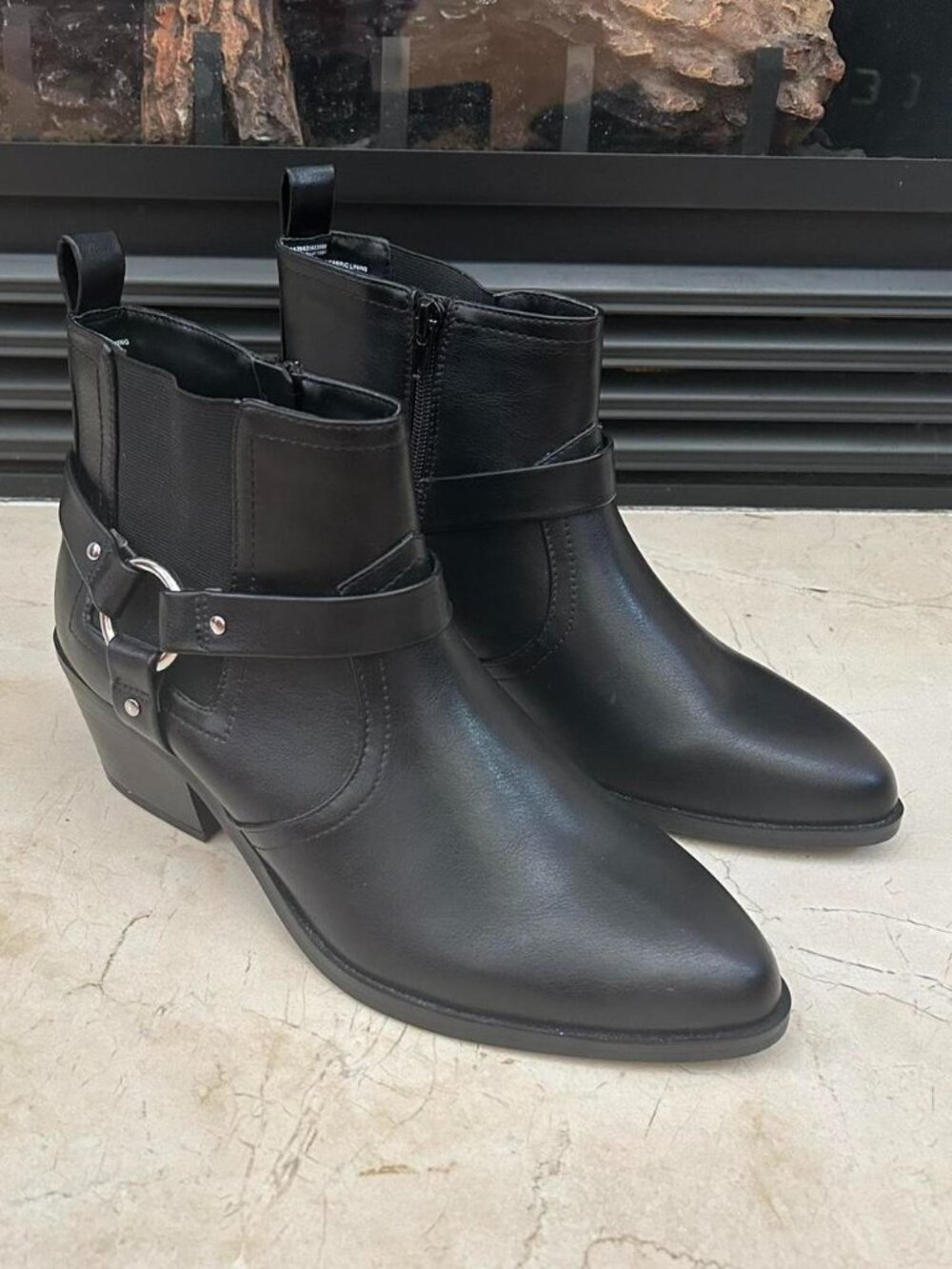 Lane Bryant Black leather ankle boots with buckle detail size 9W